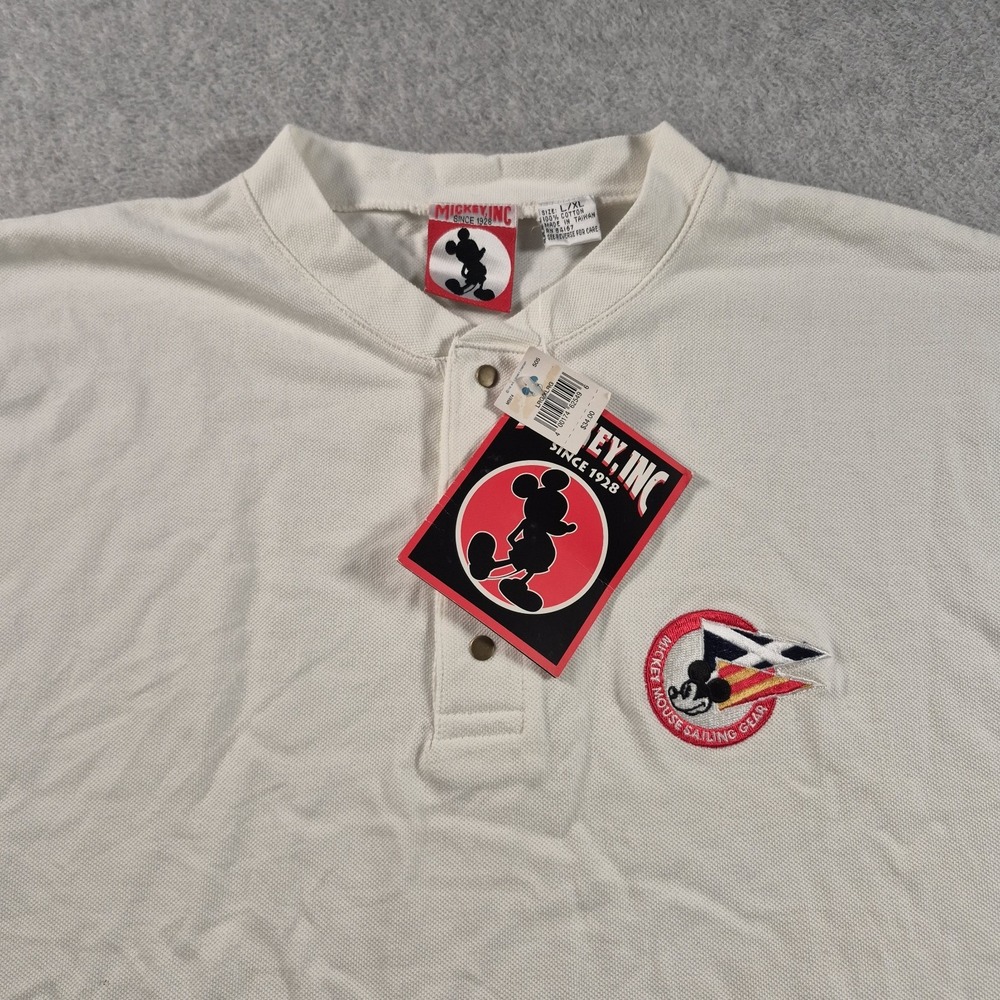 Vintage Mickey Sailing Gear Henley Shirt Mens Large XL White Disney Cotton
